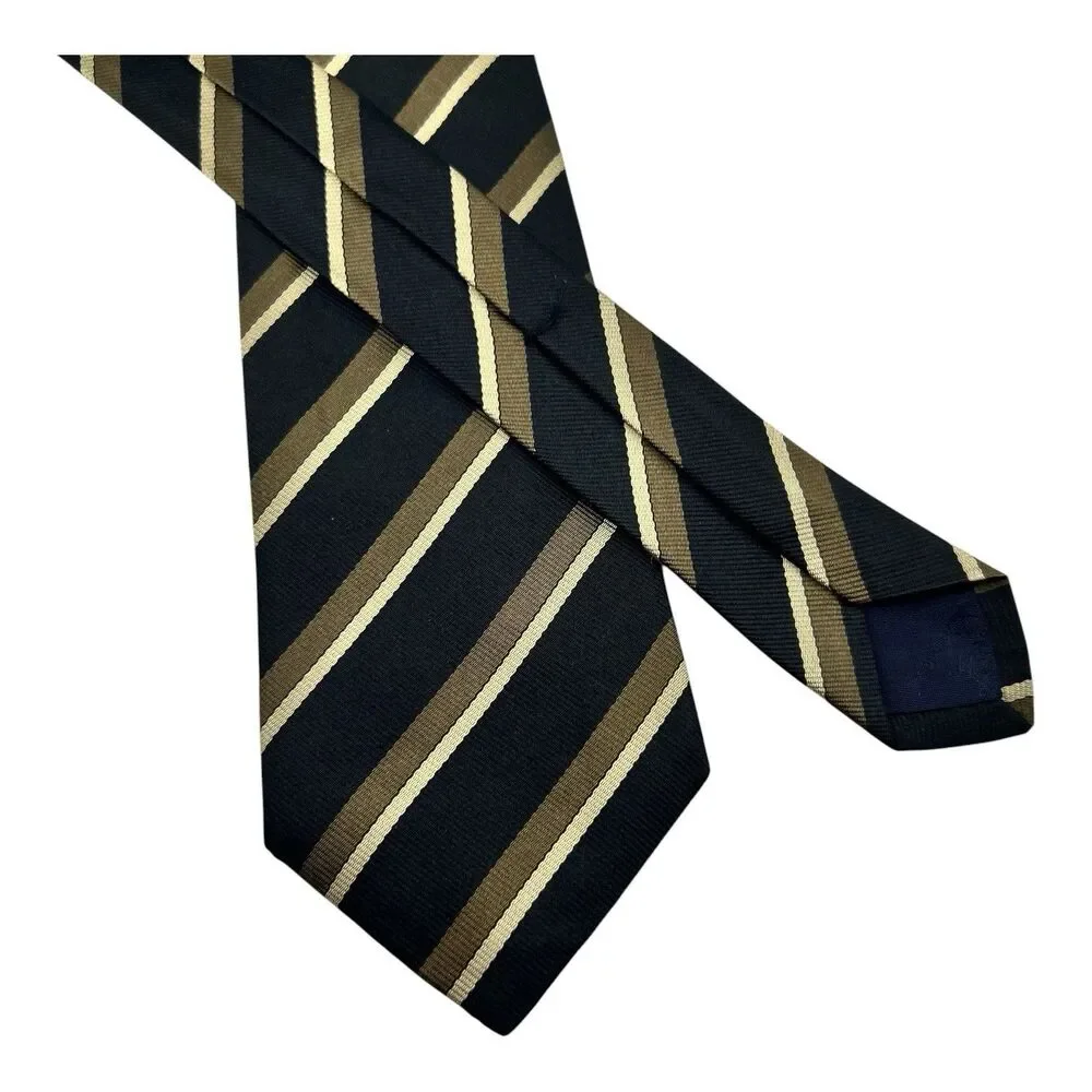 ATKINSONS Necktie Striped REPP Neck Tie Black 100% Silk Made in U.K. N Ireland